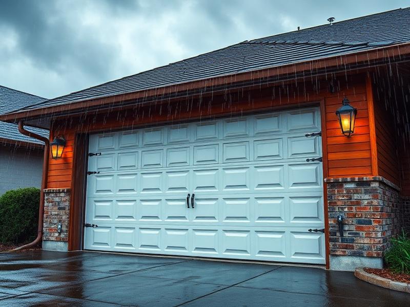 Reinforced garage door with storm bracing protecting North Reading home during severe weather